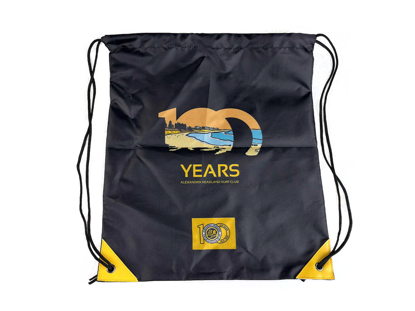black front drawstring bag