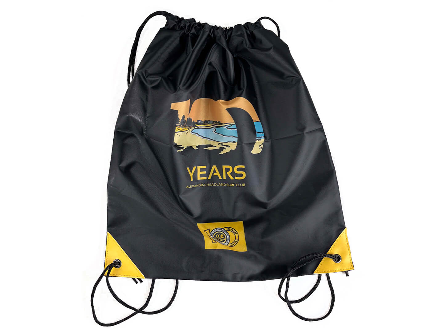 black drawstring bag