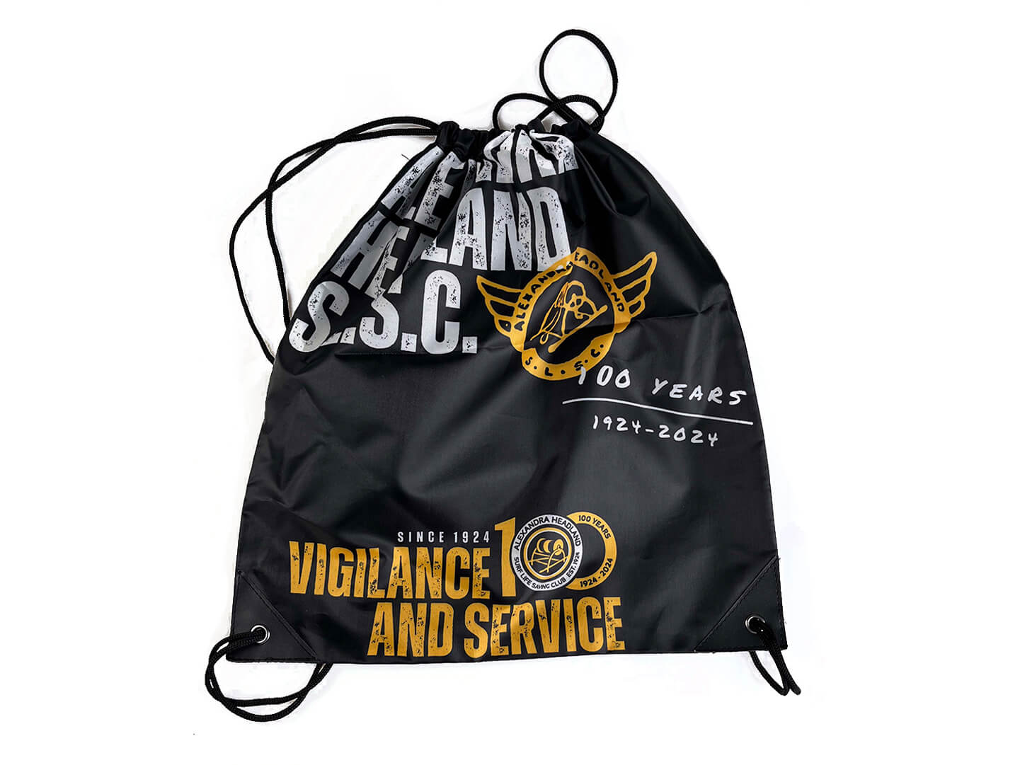black front custom printed drawstring bag